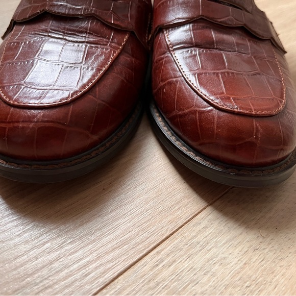 Maroon sock Penny Loafers alligator style leather chunky heel classic slip on - Picture 2 of 16